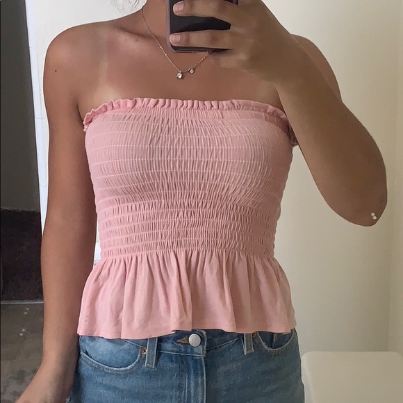 smocked peplum tube top